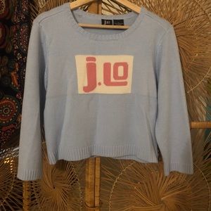Y2K Jennifer Lopez J Lo cropped light blue sweater